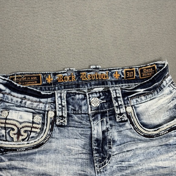 Rock Revival Dane Straight Jeans Mens 30x31 Stretch Denim Studded Rodeo Cowboy - Picture 2 of 10